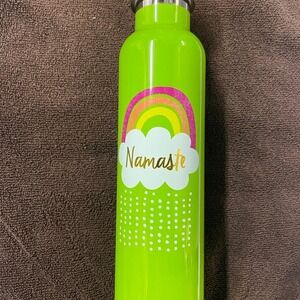 New Namaste Water Bottle Green Stainless Steel Rainbow Dots Yoga Meditation